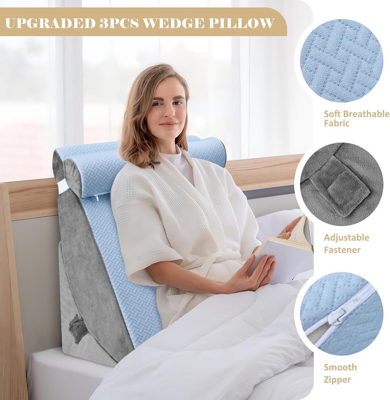 BEYOUDO Bed Wedge Pillow for Sleeping, Adjustable Wedge Pillow Set for After Surgery, Elevated Triangle Pillow for Acid Reflux and Back Pain Relief, Post Surgery, Sleep Apnea, Back Suppor - Image 3